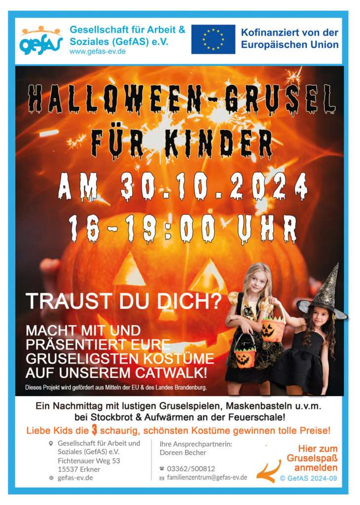 Halloween-Plakat4 am Mittwoch, den 30. Oktober 2024, GefAS e.V. Erkner