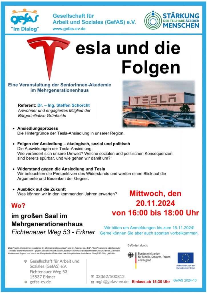 Das Thema der Tesla-Ansiedlung in Grünheide bewegt die Menschen vor Ort und sorgt für intensive Diskussionen. GefAS e.V. Erkner