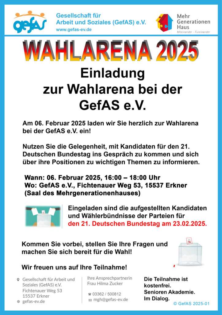 Wahlarena 2025 bei der GefAS e.V. Erkner