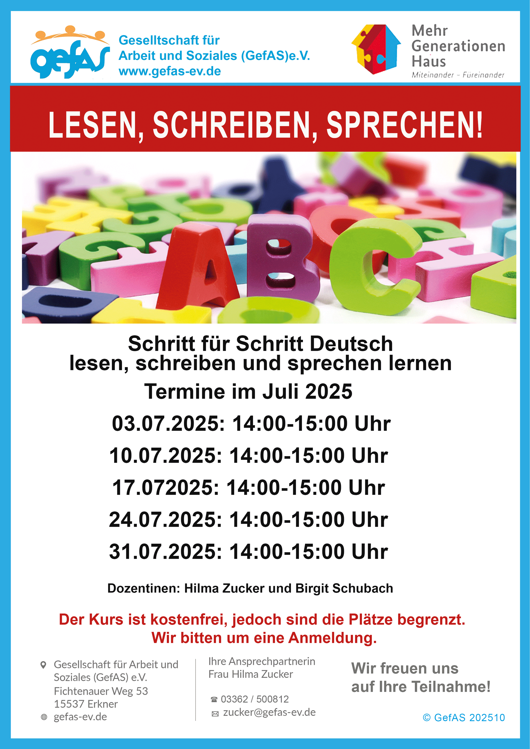 Alphabetisierungskurs für Erwachsene Termine im Juli 2025