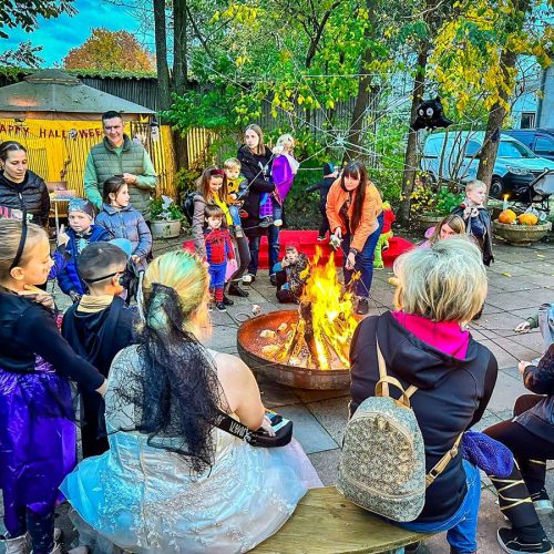 Halloween spooky spectacle 2023 bread on a stick and fire bowl